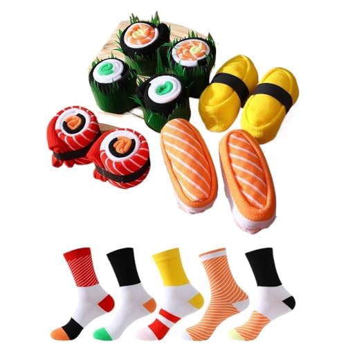BODOBTF 5 Paar modische, einzigartige und interessante Sushi-Muster, Geschenksocken für Herren und Damen, geeignet für alle Jahreszeiten BODOBTF 5 Paar modische, einzigartige und interessante Sushi-Muster, Geschenksocken für Herren und Damen, geeignet für alle Jahreszeiten von BODOBTF