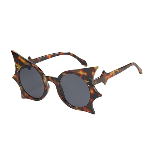 BODOBTF Einzigartige Fledermausförmige Sonnenbrille für Damen, Vintage, lustige 90er-Jahre-Sonnenbrille, modische Neuheit, Gothic-Brille für Halloween, Kostüm, Disco-Party (Leopardengrau) von BODOBTF