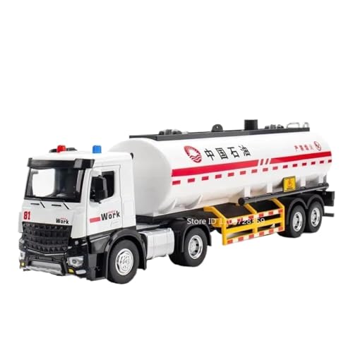 BOFSMXXNP Druckguss Auto 1:24 for Container-LKW-Modell Miniatur-Druckguss-Muldenkipper-Tanker-Modell Sound- Und Lichtmodell Miniatur-Automodell(JD8538 White) von BOFSMXXNP