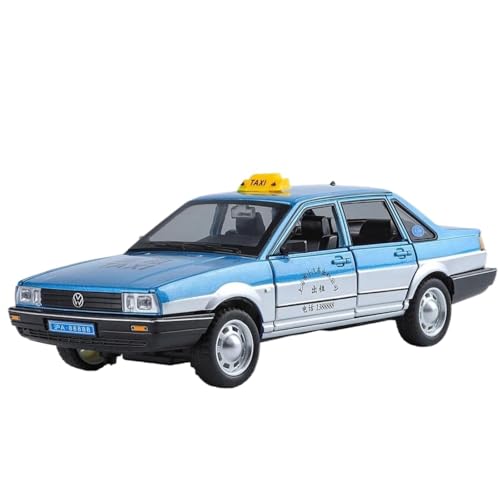 BOFSMXXNP Druckguss Auto 1:24 for Volkswagen Santana Taxi Limousine Legierung Druckguss Metall Auto Modell Sound Und Licht Pull Back Modell Miniatur-Automodell(Taxi Blue) von BOFSMXXNP