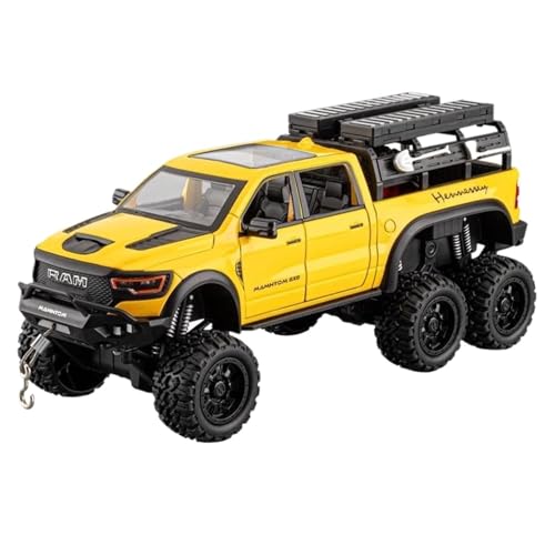 BOFSMXXNP Druckgussmodelle 1:24 for Dodge Mammoth RAM 1000 Pickup Truck Metalllegierung Druckguss Modellauto Sound Und Licht Pull Back Sammlungsmodelle(Yellow Box) von BOFSMXXNP