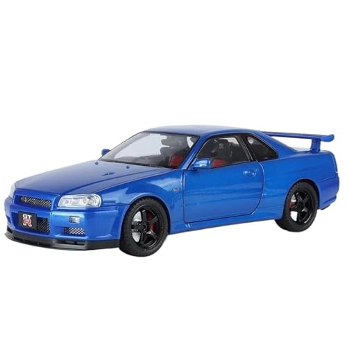 Modellauto im Maßstab 1:18 for Nissan Skyline GTR-R34 Legierung Modell Auto Diecast Metall Fahrzeug Sound Und Licht Sammlung Fertiges Automodell(Blue with Box) von BOFSMXXNP