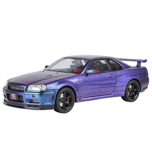 Modellauto im Maßstab 1:18 for Nissan Skyline GTR-R34 Legierung Modell Auto Diecast Metall Fahrzeug Sound Und Licht Sammlung Fertiges Automodell(Purple with Box) von BOFSMXXNP