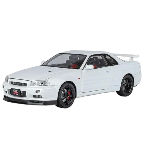 Modellauto im Maßstab 1:18 for Nissan Skyline GTR-R34 Legierung Modell Auto Diecast Metall Fahrzeug Sound Und Licht Sammlung Fertiges Automodell(White with Box) von BOFSMXXNP