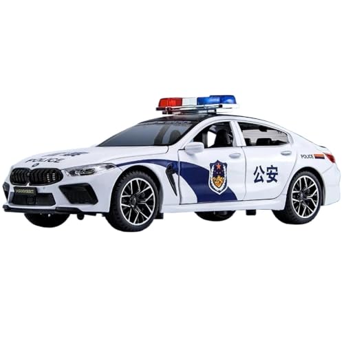 Modellauto im Maßstab 1:24 for BMW M8 MH8 800 MANHART Legierungsmodell Druckgussmetall Automodell Sound Und Licht Hohe Simulation Fertiges Automodell(Police White) von BOFSMXXNP