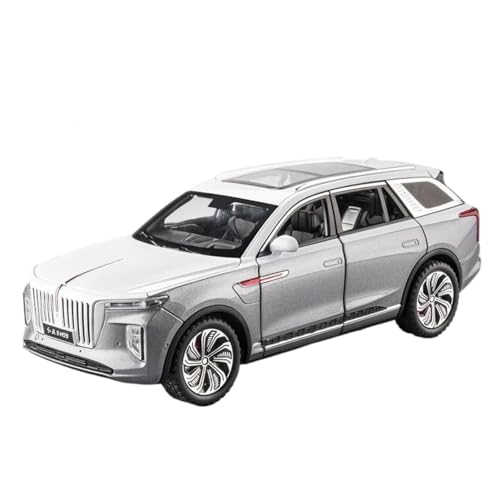 Modellauto im Maßstab 1:24 for Hongqi E-HS9 SUV Legierung Auto Druckguss Metall Modell Simulation Sound Und Licht Büro Dekoration Fertiges Automodell(Silver Box) von BOFSMXXNP