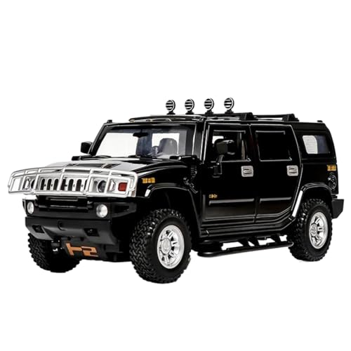 Modellauto im Maßstab 1:24 for Hummer H2 Legierung Automodell Druckgussauto Mit Licht Und Sound Pull Back Geländewagen Fertiges Automodell(Black) von BOFSMXXNP
