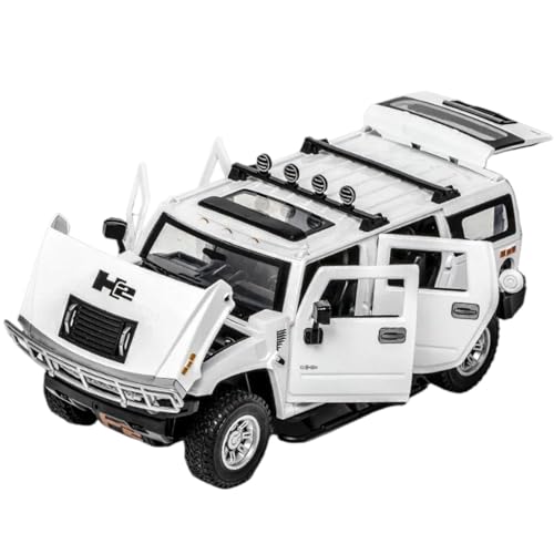 Modellauto im Maßstab 1:24 for Hummer H2 Legierung Automodell Druckgussauto Mit Licht Und Sound Pull Back Geländewagen Fertiges Automodell(White) von BOFSMXXNP
