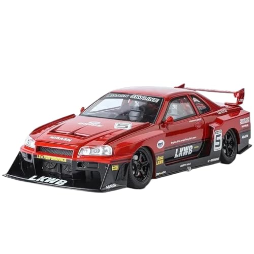 Modellauto im Maßstab 1:24 for Nissan GTR R34 Breitbau-Legierungsmodell Dekorierter Sportwagen Mit LED-Leuchten Motor Druckguss Fertiges Automodell(Red Color Box) von BOFSMXXNP