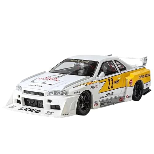 Modellauto im Maßstab 1:24 for Nissan GTR R34 Breitbau-Legierungsmodell Dekorierter Sportwagen Mit LED-Leuchten Motor Druckguss Fertiges Automodell(White Color Box) von BOFSMXXNP