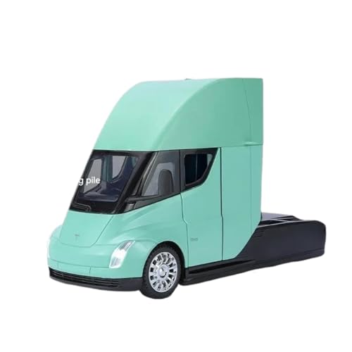 Modellauto im Maßstab 1:24 for Tesla Sattelanhänger LKW-anhänger Metalllegierung Druckguss LKW-anhänger Modell Sound Und Licht Automodell Fertiges Automodell(Green-Boxed) von BOFSMXXNP