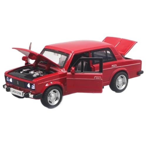 Modellauto im Maßstab 1:32 Legierung Lada 2106 Modell Klassisches Metalldruckguss-Auto Mit Rückziehfunktion Und Sound Und Licht Fertiges Automodell(Red) von BOFSMXXNP