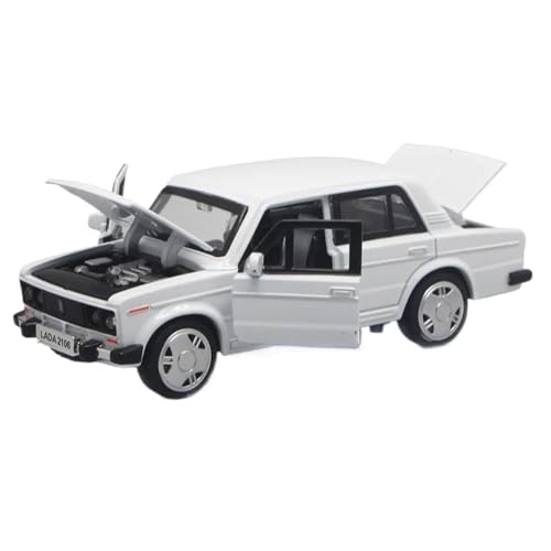 Modellauto im Maßstab 1:32 Legierung Lada 2106 Modell Klassisches Metalldruckguss-Auto Mit Rückziehfunktion Und Sound Und Licht Fertiges Automodell(White) von BOFSMXXNP