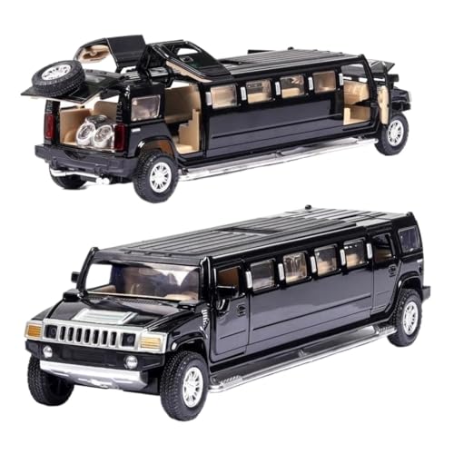 Modellauto im Maßstab 1:32 for Hummer H2 Erweiterte Luxuslimousine Metalldruckguss-Automodell Sound Und Licht Pullback-Ornamente Fertiges Automodell(Black) von BOFSMXXNP