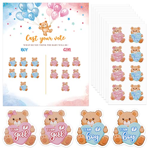 Gender Reveal Set: 80 Aufkleber + Abstimmung Poster, Team Boy Team Girl für Baby Shower Party von BOFUNX