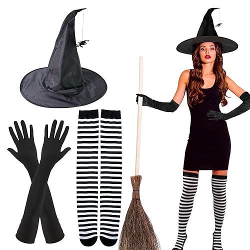 BOFUNX Halloween Hexenkostüm Damen Accessoires Hexenhut mit Spinne Gestreifte Kniestrümpfe Handschuhe Halloween Kostüm für Halloween Karneval Fasching BOFUNX Halloween Hexenkostüm Damen Accessoires Hexenhut mit Spinne Gestreifte Kniestrümpfe Handschuhe Halloween Kostüm für Halloween Karneval Fasching von BOFUNX