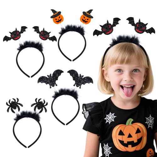 BOFUNX 4 Stücke Halloween Haarreif Kinder Halloween Haarschmuck Spinne Haarreif Fledermaus Haarreifen Hexenhut Stirnband für Halloween Cosplay Kostümpartys Mottopartys Karneval & Fasching von BOFUNX