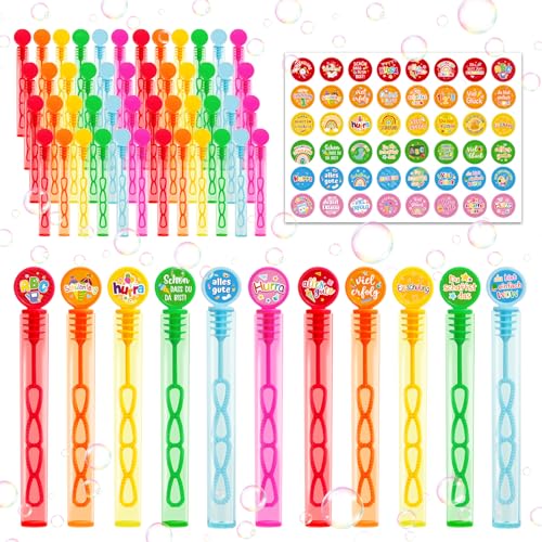 BOFUNX 48 Stück Mini Seifenblasen zur Einschulung Schulanfang Geschenke Einschulung Deko Mädchen Junge mit Schuldesign Aufkleber Miniseifenblasen für Schutag Schultüte Füllung Einschulung Party Deko von BOFUNX