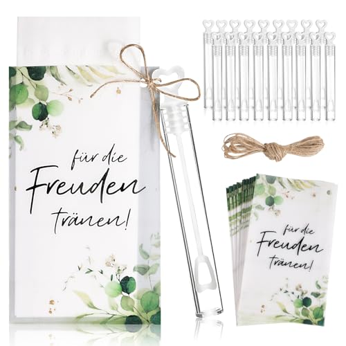BOFUNX 50 Stück Freudentränen Hochzeit Taschentücher mit 50pcs Seifenblasen Röhrchen Hochzeit Taschentuchhalter für Taschentücher Hochzeit Gastgeschenke Hochzeitsdeko von BOFUNX