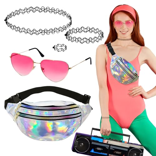 BOFUNX 80er 90er Jahre Malle Party Outfit Mallorca Outfit Metallic Bauchtasche Gürteltasche Herz Party Brillen für Hippie Neon Malle Mallorca Fasching Karneval Cosplay Kostüme Accessoires BOFUNX 80er 90er Jahre Malle Party Outfit Mallorca Outfit Metallic Bauchtasche Gürteltasche Herz Party Brillen für Hippie Neon Malle Mallorca Fasching Karneval Cosplay Kostüme Accessoires von BOFUNX