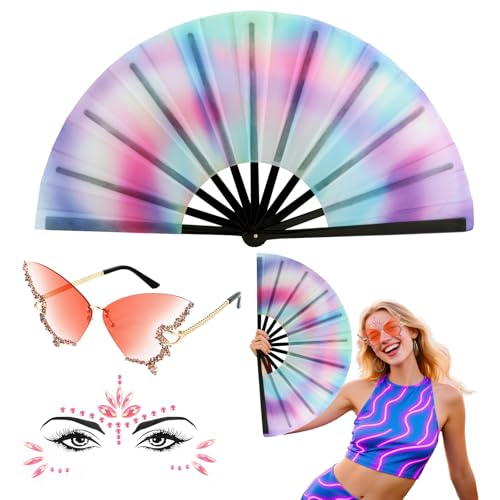 BOFUNX 90er Jahre Festival Outfit Rave Fächer + Glitzersteine Gesicht + Schmetterling Brillen 90er Party Outfit für Hippie Neon Malle Mallorca Fasching Karneval 90er Party Festival Outfit Accessoires BOFUNX 90er Jahre Festival Outfit Rave Fächer + Glitzersteine Gesicht + Schmetterling Brillen 90er Party Outfit für Hippie Neon Malle Mallorca Fasching Karneval 90er Party Festival Outfit Accessoires von BOFUNX
