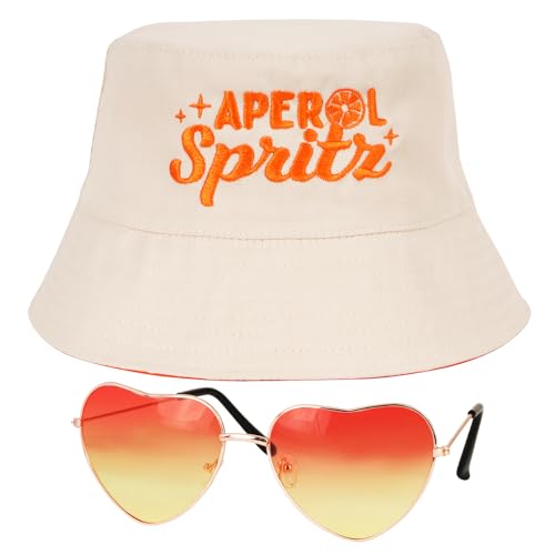 BOFUNX Apero Spritz Fischerhut Anglerhut + Retro Orange Brillen in Herzform Apero Party Hut Apero Geschenk für Apero Liebhaber Fasching Karneval Cosplay Kostüme Accessoires BOFUNX Apero Spritz Fischerhut Anglerhut + Retro Orange Brillen in Herzform Apero Party Hut Apero Geschenk für Apero Liebhaber Fasching Karneval Cosplay Kostüme Accessoires von BOFUNX