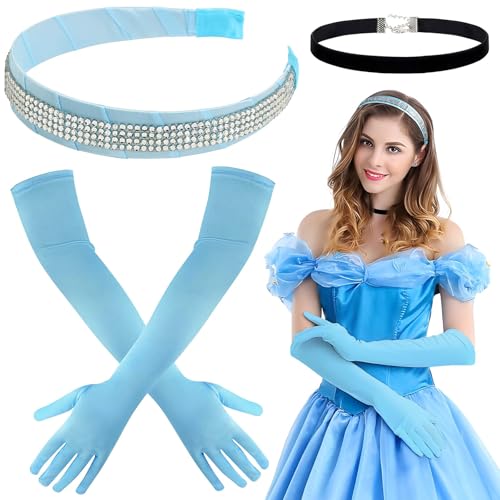 BOFUNX Blau Haarreif mit Strass + Satin Handschuhe Lang Handschuhe + Schwarz Choker Halskette + Kristall Ohrstecker, Prinzessin Kostüm für Fasching Karneval Mottoparty Cosplay BOFUNX Blau Haarreif mit Strass + Satin Handschuhe Lang Handschuhe + Schwarz Choker Halskette + Kristall Ohrstecker, Prinzessin Kostüm für Fasching Karneval Mottoparty Cosplay von BOFUNX