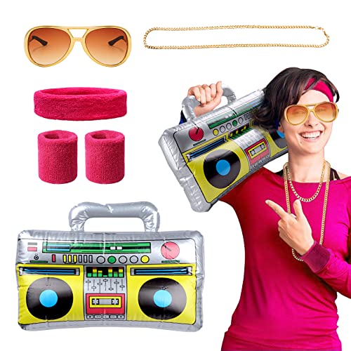 BOFUNX Fasching Karneval Kostüm, 3 in 1 Schweißbänder Set mit Aufblasbare Radio Sonnenbrille Goldkette 80er 90er Fasching & Karneval Party Accessoires Rapper Zubehör Hip Hop Kostüm BOFUNX Fasching Karneval Kostüm, 3 in 1 Schweißbänder Set mit Aufblasbare Radio Sonnenbrille Goldkette 80er 90er Fasching & Karneval Party Accessoires Rapper Zubehör Hip Hop Kostüm von BOFUNX