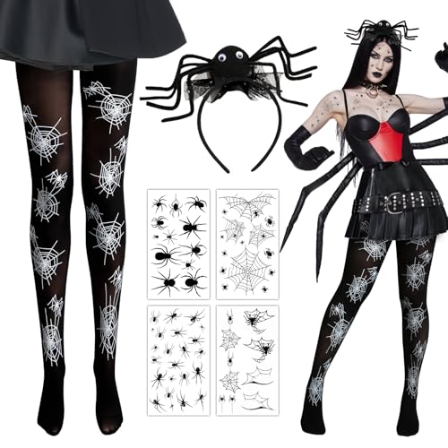 BOFUNX Halloween Kostüm, Spinne Haarreif + Spinnennetz Strumpfhose + 4pcs Spinne Gesichtstattoos, Spinnen Kostüm für Halloween Karneval Cosplay BOFUNX Halloween Kostüm, Spinne Haarreif + Spinnennetz Strumpfhose + 4pcs Spinne Gesichtstattoos, Spinnen Kostüm für Halloween Karneval Cosplay von BOFUNX