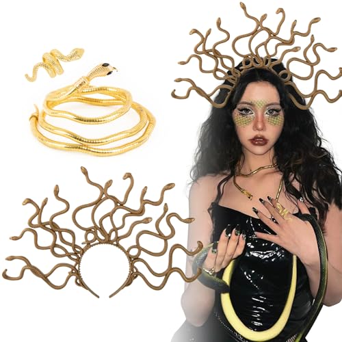 BOFUNX Medusa Kostüm Zubehör, Schlangen Haarreif Schlangen Halskette Armband Schlangenring, Damen Schlange Kostüm für Karneval Halloween Cosplay Kostüme Accessoires BOFUNX Medusa Kostüm Zubehör, Schlangen Haarreif Schlangen Halskette Armband Schlangenring, Damen Schlange Kostüm für Karneval Halloween Cosplay Kostüme Accessoires von BOFUNX