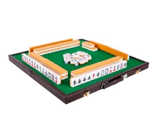 BOGAZY Mahjong 144 Spielsteine, Mahjong-Set, Versammlungs-Partyspiel, Traditionelles Spiel Mit Klapptisch Majong Spiel(Orange) von BOGAZY