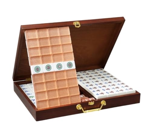 BOGAZY Mahjong Chinesisches Mahjong Mit 144 Gravierten Spielsteinen Und Aufbewahrungsbox, Familienspiel for 4 Spieler Ab 8 Jahren Majong Spiel(Brown) von BOGAZY