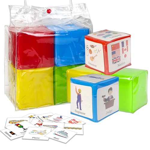 BOHEMIABY 9,9 cm große Taschenwürfel aus Schaumstoff, stapelbare Blöcke, Squishy-Geschichtenwürfel, für Zuhause, Klassenzimmer, DIY Blanko-Würfel mit 24 Themenkarten für Übung, Sprachausdruck, von BOHEMIABY