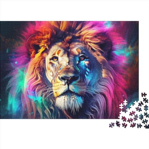 Lion Wood Jigsaw PuzzlePuzzle 300 Teile, Puzzles Für Erwachsene,Puzzle Farbenfrohes,Colorful LionPuzzle-Geschenk, Impossible Puzzles, Geschicklichkeitsspiel Für Die Ganze Familie 300pcs (40x28cm) von BOHHO