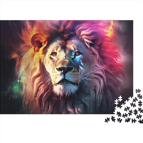 Lion Wood Jigsaw PuzzlePuzzle 500 Teile,DIY Kit Puzzles Für Erwachsene, Impossible Colorful LionPuzzle, Geschicklichkeitsspiel Für Die Ganze Familie,Puzzle Home Dekoration 500pcs (52x38cm) von BOHHO