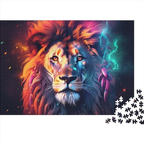 Lion Wood Jigsaw PuzzlePuzzles 1000 Teile,Impossible Puzzle, Puzzle Für Erwachsene, Colorful Lion Puzzle Farbenfrohes,Geschicklichkeitsspiel Für Die Ganze Familie 1000pcs (75x50cm) von BOHHO