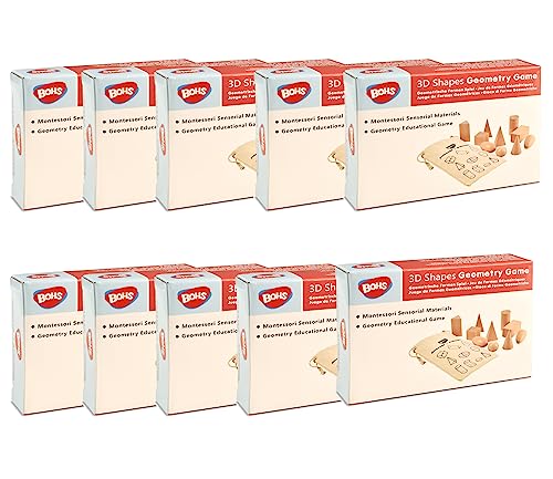 BOHS 3D-Formen-Ratespiel – Kofferpackung mit 10 Boxen – solide Figuren-Geometrie-Miniatur-Set in Mystery-Tasche – Montessori-Holzspielzeug – ab 3 Jahren von BOHS