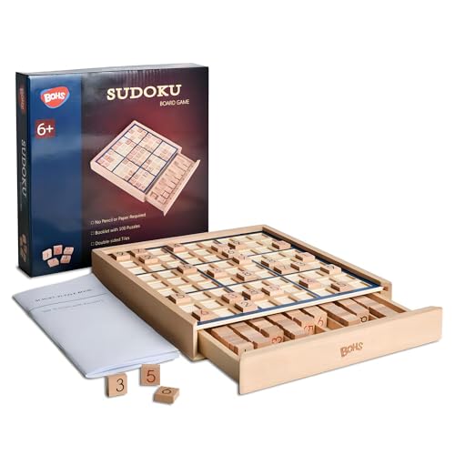 BOHS Sudoku-Brettspiel aus Holz mit Schublade – mit Buch mit 100 Sudoku-Rätseln für Erwachsene – Denksport-Tischspielzeug von BOHS