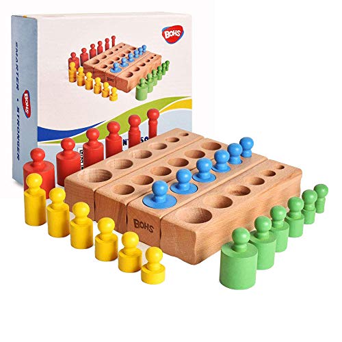 BOHS Montessori Zylinderblöcke Steckpuzzle - 6 Knöpfe / 17 Zentimeter - Sortierspiel & Steckspiel ab 2 Jahre von BOHS