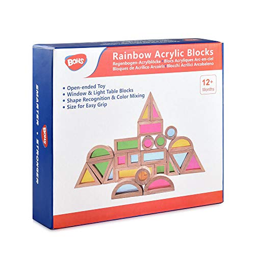 BOHS Regenbogen-Lichtblöcke (24 Stück) - Holzspielzeug für Kleinkinder - Spielen Sie auf Leuchttisch/Sonniges Fenster von BOHS
