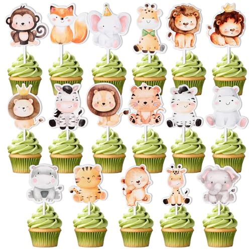 BOHUIZ 34 Stück Tiere Tortendeko Kinder, Safari Cupcake Topper Dschungel Deko Geburtstag Kuchendeko Geburtstag für Party, Baby Shower von BOHUIZ