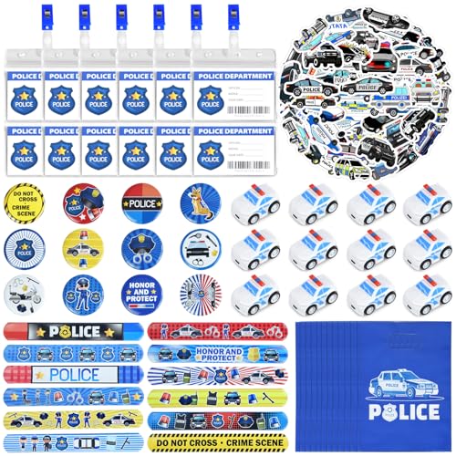 BOIKOKY Police 110 Teiliges Polizei Mitgebsel für Kinder,Polizei Geburtstagsset mit Spielzeugautos, Klatscharmbändern, Stickern, Abzeichen, Ausweisen & Geschenktüten BOIKOKY Police 110 Teiliges Polizei Mitgebsel für Kinder,Polizei Geburtstagsset mit Spielzeugautos, Klatscharmbändern, Stickern, Abzeichen, Ausweisen & Geschenktüten von BOIKOKY