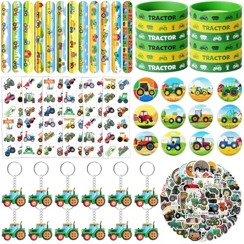 BOIKOKY Tractor 110 Teiliges Traktor Mitgebsel Set für Kinder, Bauernhof Geburtstagsdeko & Zubehör mit Klatscharmbändern, Tattoos, Stickern, Schlüsselanhängern & Buttons BOIKOKY Tractor 110 Teiliges Traktor Mitgebsel Set für Kinder, Bauernhof Geburtstagsdeko & Zubehör mit Klatscharmbändern, Tattoos, Stickern, Schlüsselanhängern & Buttons von BOIKOKY