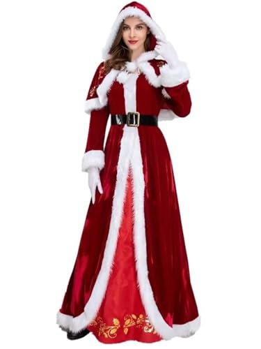 BOJHGO Plus Size Deluxe Samt Erwachsene Weihnachten Cosplay Anzug Paar Weihnachtsmann Tücher Kostüm Uniform for Männer Frauen für Nikolaus(XXL,Women) von BOJHGO