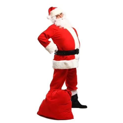 BOJHGO Weihnachten Weihnachtsmann Cosplay Kostüm Red Velet Neujahr Herren Deluxe Classic Erwachsene Weihnachtsverkleidung Karneval Party Anzüge für Nikolaus(L,9PCS) von BOJHGO