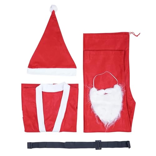BOJHGO Weihnachtsmann-Kostüm for Erwachsene, rote Jacke, Hose, Hut, Bart, Gürtel, 5-teilig, Festival, Halloween, Party, Show-Outfit, Atmosphäre für Nikolaus von BOJHGO