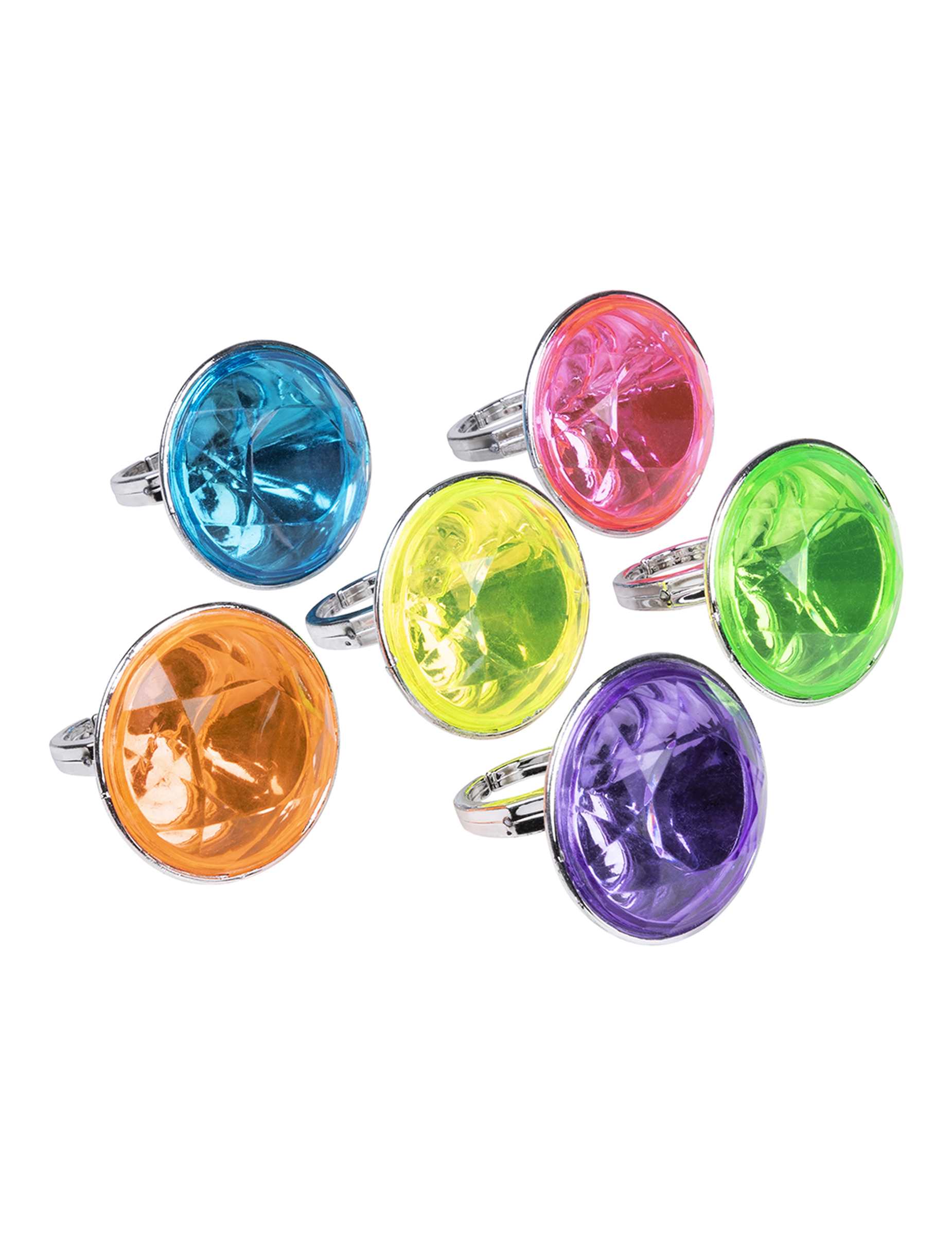 6 bunte Prinzessinnen-Ringe mit Diamant-Optik 3 cm 6 bunte Prinzessinnen-Ringe mit Diamant-Optik 3 cm von BOLAND BV