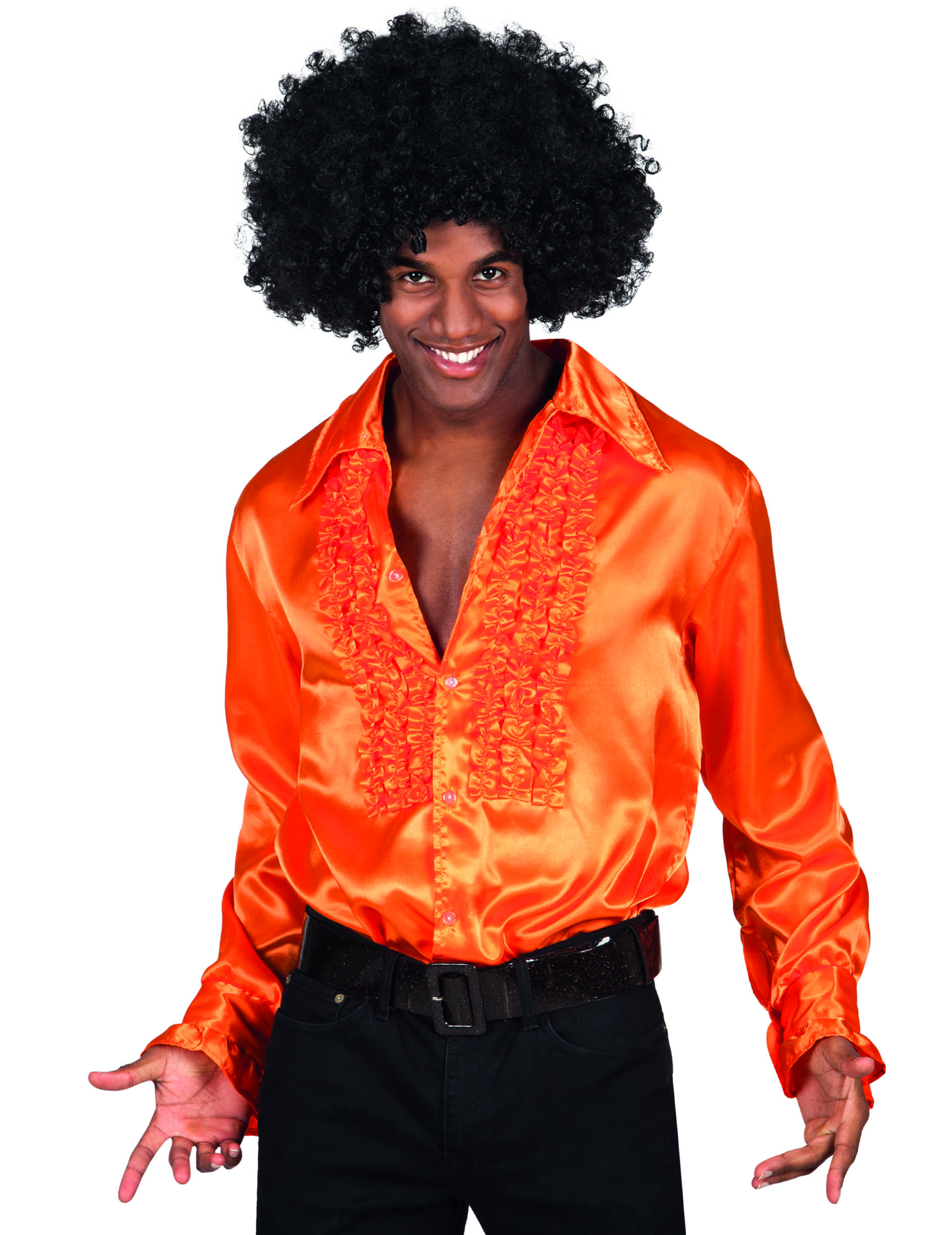 70er Jahre Disco Herrenhemd Kostüm-Accessoire orange von BOLAND BV