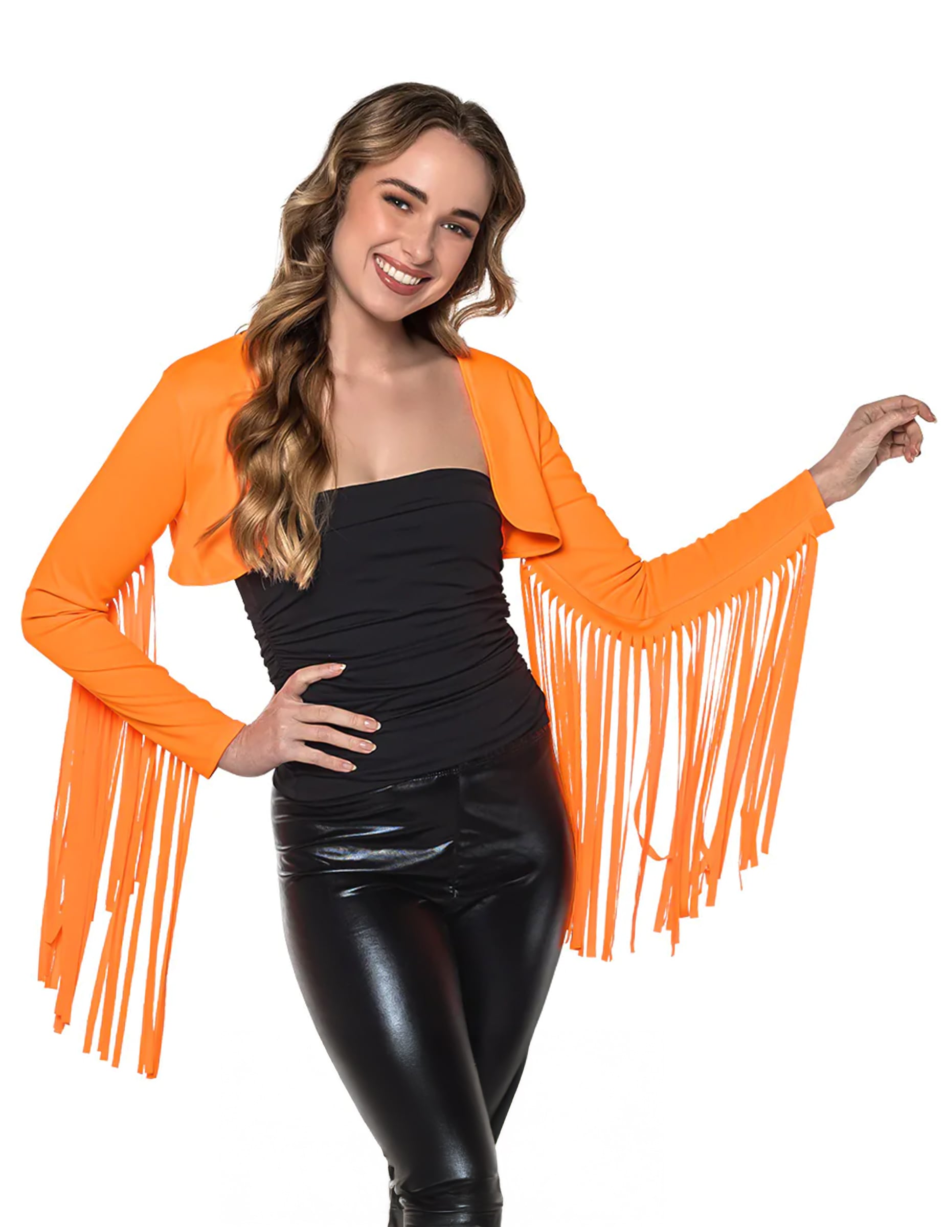 Bolero mit neonorangen Fransen für Damen Bolero mit neonorangen Fransen für Damen von BOLAND BV