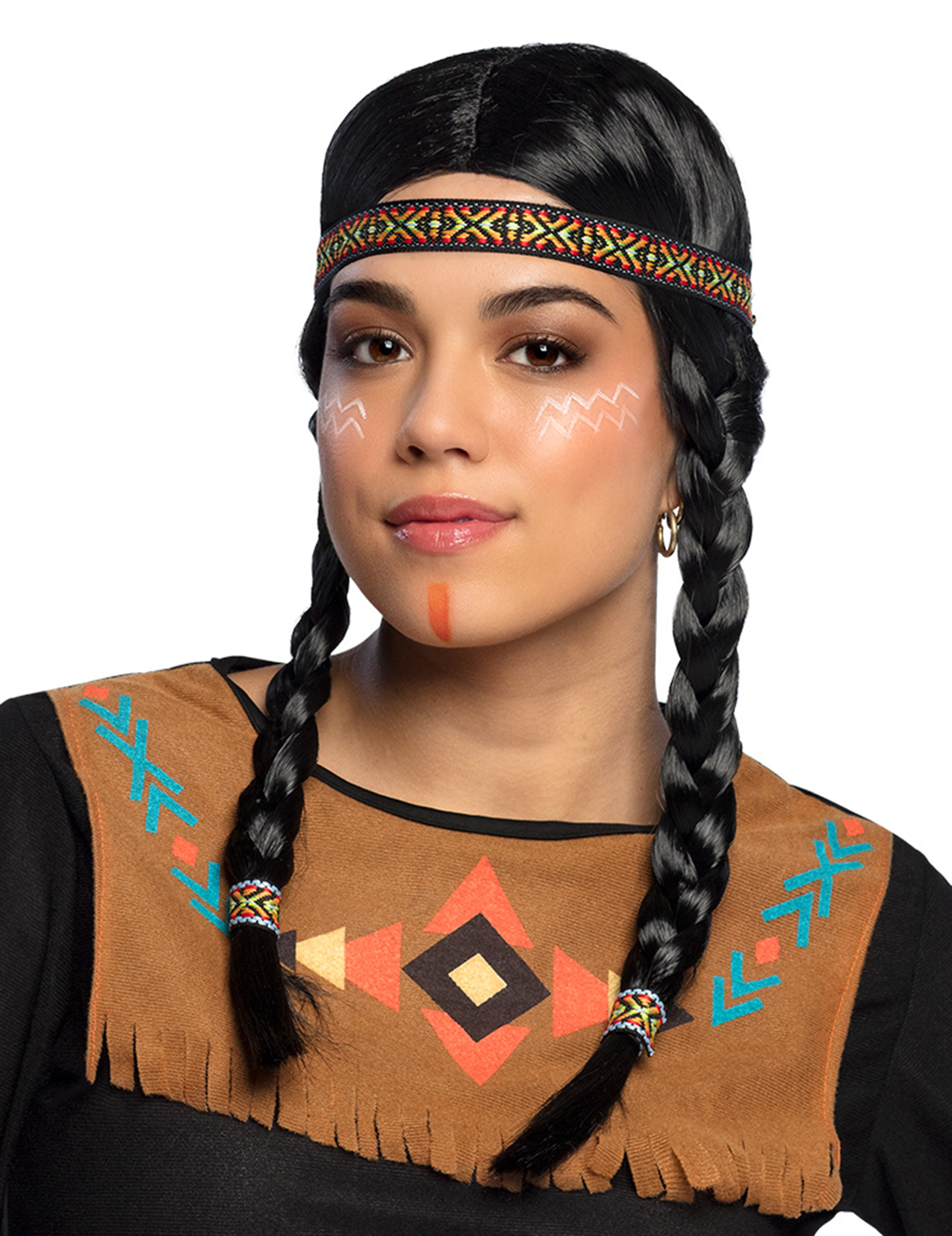 Damen Perücke-Indianerin mit Zöpfen und Stirnband dunkelbraun Damen Perücke-Indianerin mit Zöpfen und Stirnband dunkelbraun von BOLAND BV
